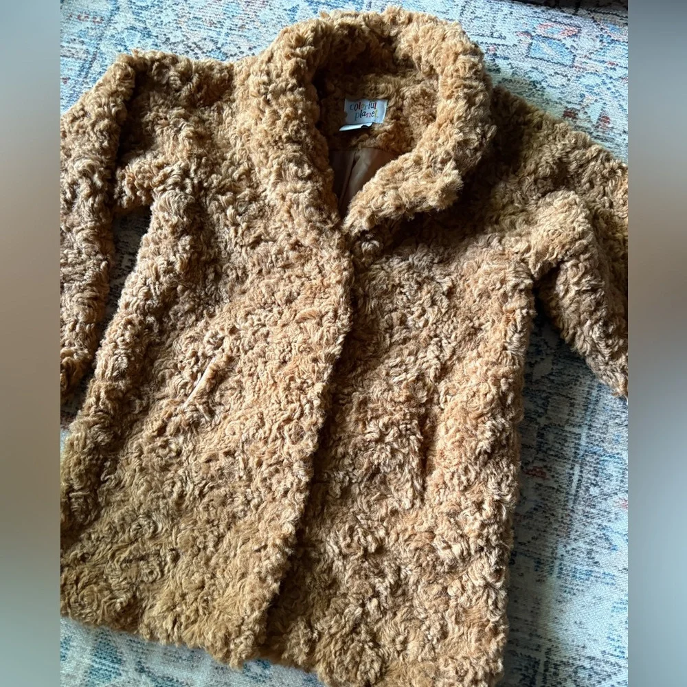 Colorful planet teddy bear fur jacket, girls M (7/8)